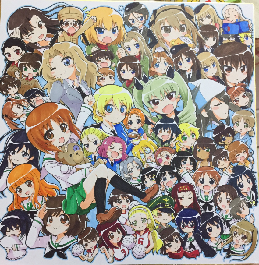 &gt;_&lt; 6+girls :d :| @ ahoge aki_(girls_und_panzer) akiyama_yukari alisa_(girls_und_panzer) anchovy andou_(girls_und_panzer) angry animal_ears annotated arm_behind_head arm_up arms_behind_head arms_up assam asymmetrical_bangs azumi_(girls_und_panzer) bandage bandaid bangs bc_freedom_(emblem) bc_freedom_military_uniform beret black_eyes black_hair black_hat black_jacket black_legwear black_neckwear black_ribbon black_shirt black_suit blonde_hair blouse blue_eyes blue_hair blue_hat blue_jacket blue_shirt blue_sweater blunt_bangs blush_stickers bob_cut braid brown_eyes brown_footwear brown_hair brown_jacket butterfly caesar_(girls_und_panzer) carpaccio cast cat_ears chi-hatan_military_uniform clara_(girls_und_panzer) clenched_hand closed_mouth coke-bottle_glasses commentary_request cropped_torso crossed_arms crying cup darjeeling dark_skin dress_shirt drill_hair elbow_pads emblem erwin_(girls_und_panzer) everyone eyebrows_visible_through_hair eyepatch fake_animal_ears fan fang folding_fan food frown fruit fukuda_(girls_und_panzer) fume girls_und_panzer glasses gloves gotou_moyoko green_eyes green_hair green_hat green_jacket green_skirt grey_eyes grey_hair grey_jacket gym_shirt gym_uniform hair_ornament hair_pulled_back hair_ribbon hair_rings hair_tie hairband hand_on_own_cheek handkerchief haori hat head_tilt headband helmet highres holding holding_pillow holding_stuffed_animal hoshino_(girls_und_panzer) hosomi_(girls_und_panzer) insect invisible_chair isobe_noriko isuzu_hana itsumi_erika jacket japanese_clothes japanese_tankery_league_(emblem) kadotani_anzu katyusha kawanishi_shinobu kawashima_momo kay_(girls_und_panzer) keizoku_military_uniform keizoku_school_uniform kneehighs kondou_taeko konparu_nozomi koyama_yuzu kuromorimine_military_uniform leaning_back loafers long_hair long_sleeves looking_at_viewer marie_(girls_und_panzer) maruyama_saki mechanic medium_hair megumi_(girls_und_panzer) messy_hair mika_(girls_und_panzer) mikko_(girls_und_panzer) military military_hat military_uniform miniskirt momogaa monocle mother_and_daughter multiple_girls nakajima_(girls_und_panzer) naomi_(girls_und_panzer) neckerchief necktie nekonyaa nishi_kinuyo nishizumi_maho nishizumi_miho nishizumi_shiho nonna notice_lines one_eye_closed ooarai_school_uniform oono_aya open_mouth orange_eyes orange_hair orange_jumpsuit orange_pekoe oryou_(girls_und_panzer) oshida_(girls_und_panzer) parda_siko parted_bangs parted_lips peach peaked_cap pepperoni_(girls_und_panzer) photo photo_(object) pillow pink_hairband piyotan pleated_skirt pointing pointing_at_viewer ponytail pravda_school_uniform raglan_sleeves raised_fist red-framed_eyewear red_headband red_scarf red_shirt redhead reizei_mako ribbon rosehip round_eyewear rumi_(girls_und_panzer) saemonza sakaguchi_karina salute sasaki_akebi saunders_school_uniform sawa_azusa scarf school_uniform selection_university_military_uniform semi-rimless_eyewear serafuku shako_cap shimada_arisu shimada_chiyo shirt shoes short_hair short_ponytail short_sleeves short_twintails shouting silver_hair single_braid sitting skirt sleeveless sleeveless_shirt smile sono_midoriko sparkle spilling sportswear st._gloriana's_school_uniform stalk_in_mouth standing star star_hair_ornament striped striped_shirt stuffed_animal stuffed_toy suzuki_(girls_und_panzer) sweatdrop sweater swept_bangs t-shirt takebe_saori tamada_(girls_und_panzer) tank_top teacup tearing_up teddy_bear tied_hair track_jacket traditional_media tsuchiya_(girls_und_panzer) turtleneck twin_braids twin_drills twintails under-rim_eyewear uniform utsugi_yuuki v v-neck v-shaped_eyebrows vertical-striped_shirt vertical_stripes volleyball volleyball_uniform wavy_mouth white_blouse white_gloves white_hairband white_ribbon white_shirt wing_collar wrench yamagou_ayumi