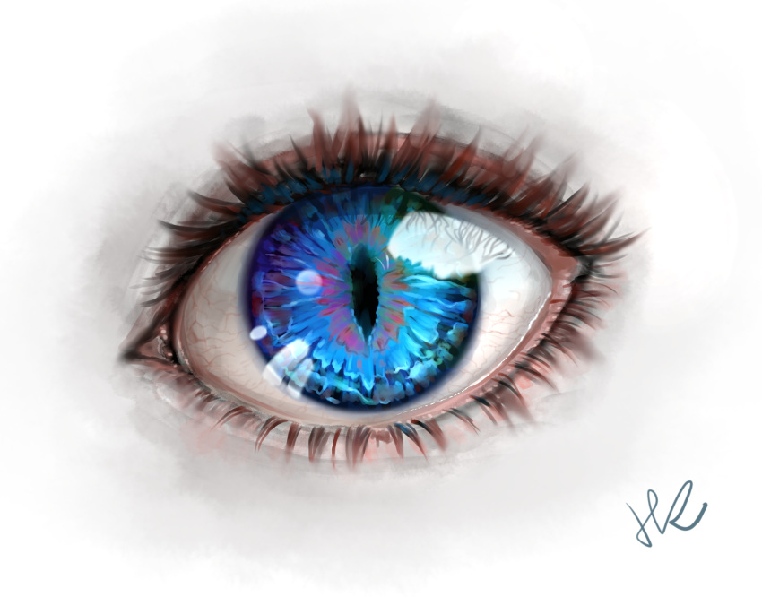 ambiguous_gender blue_eyes commentary_request eyelashes eyes highres hoshizaki_reita looking_at_viewer multicolored multicolored_eyes original red_eyes signature slit_pupils solo