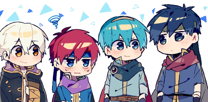 artist_request blue_eyes blue_hair cape chibi fire_emblem fire_emblem:_fuuin_no_tsurugi fire_emblem:_kakusei fire_emblem:_mystery_of_the_emblem fire_emblem:_souen_no_kiseki fire_emblem_heroes headband highres ike looking_at_viewer male_my_unit_(fire_emblem:_kakusei) mamkute marth my_unit_(fire_emblem:_kakusei) robe roy_(fire_emblem) super_smash_bros. white_background