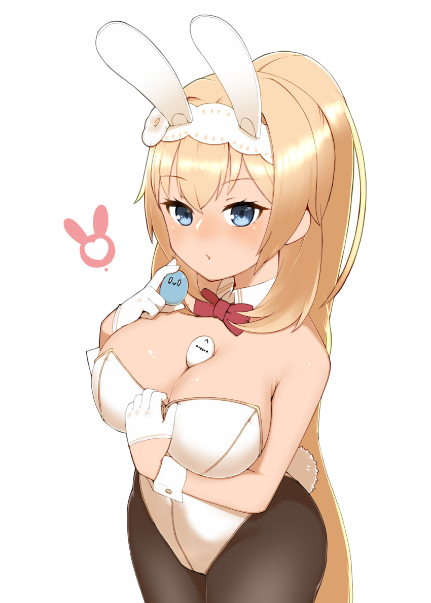 1girl alt alternate_costume animal_ears black_legwear blonde_hair blue_eyes breasts bunny_girl bunny_tail bunnysuit detached_collar duke_of_york_(zhan_jian_shao_nyu) fake_animal_ears gloves hairband highres large_breasts le_background leotard long_hair looking_at_viewer pantyhose rabbit_ears radiance solo standing strapless strapless_leotard tail very_long_hair white_background white_gloves white_leotard wrist_cuffs zhan_jian_shao_nyu