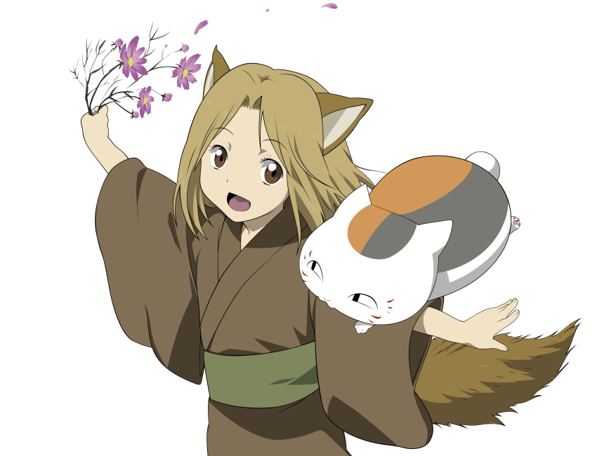 absurdres animal_ears cat flower fox_ears highres kogitsune natsume_yuujinchou nyanko tail transparent transparent_background vector vector_trace