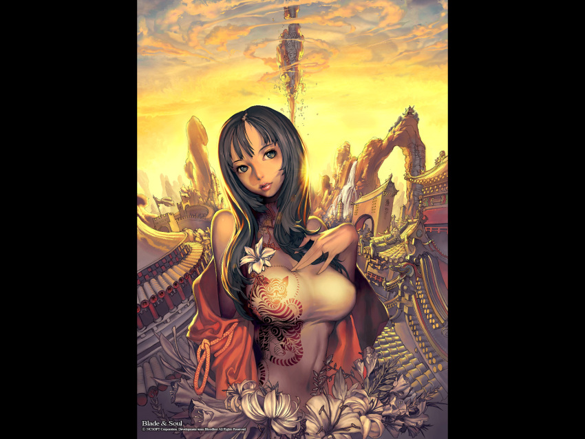 blade_&amp;_soul blade_and_soul breasts dress flower highres hyung_tae_kim large_breasts