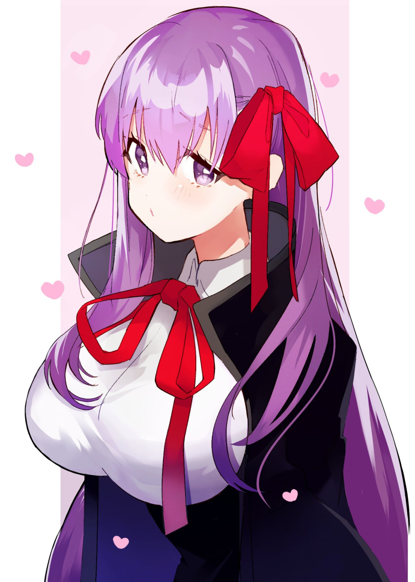 1girl bb_(fate/extra_ccc) breasts fate/extra fate/extra_ccc fate/grand_order fate_(series) hair_ribbon highres large_breasts long_hair pomu_(pomu_me) purple_hair red_ribbon ribbon very_long_hair violet_eyes