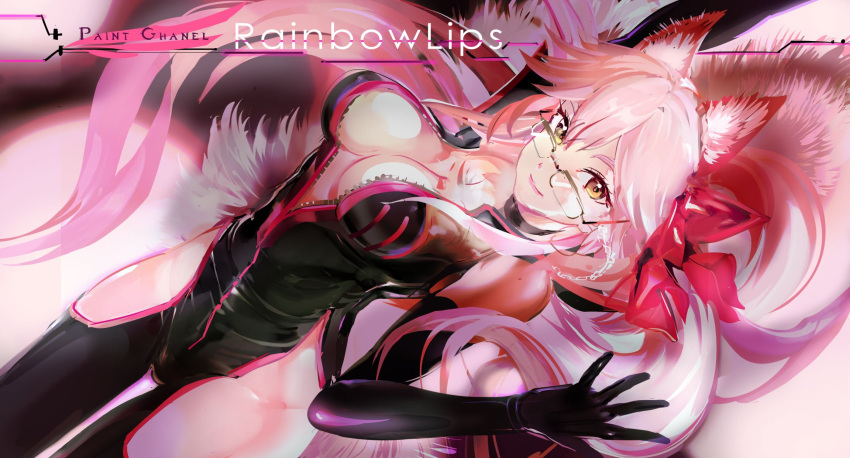 119 1girl animal_ears bodysuit breasts cleavage fate/grand_order fate_(series) fox_ears fox_tail glasses highres large_breasts pink_hair tail tamamo_(fate)_(all) tamamo_no_mae_(fate) unzipped yellow_eyes