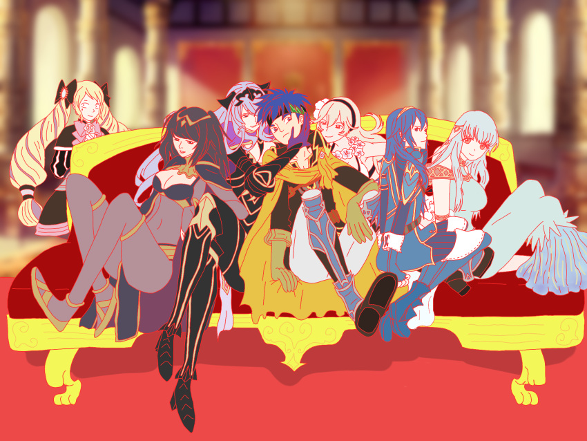 1boy armor artist_request axe bare_shoulders bikini black_armor blue_hair bodysuit camilla_(fire_emblem_if) cosplay dress elise_(fire_emblem_if) female_my_unit_(fire_emblem_if) fire_emblem fire_emblem:_kakusei fire_emblem:_rekka_no_ken fire_emblem:_souen_no_kiseki fire_emblem_heroes fire_emblem_if greil greil_(cosplay) hair_ornament hair_over_one_eye highres ike lips long_hair lucina mamkute my_unit_(fire_emblem_if) ninian open_mouth purple_hair short_hair smile swimsuit tharja tiara very_long_hair violet_eyes wavy_hair