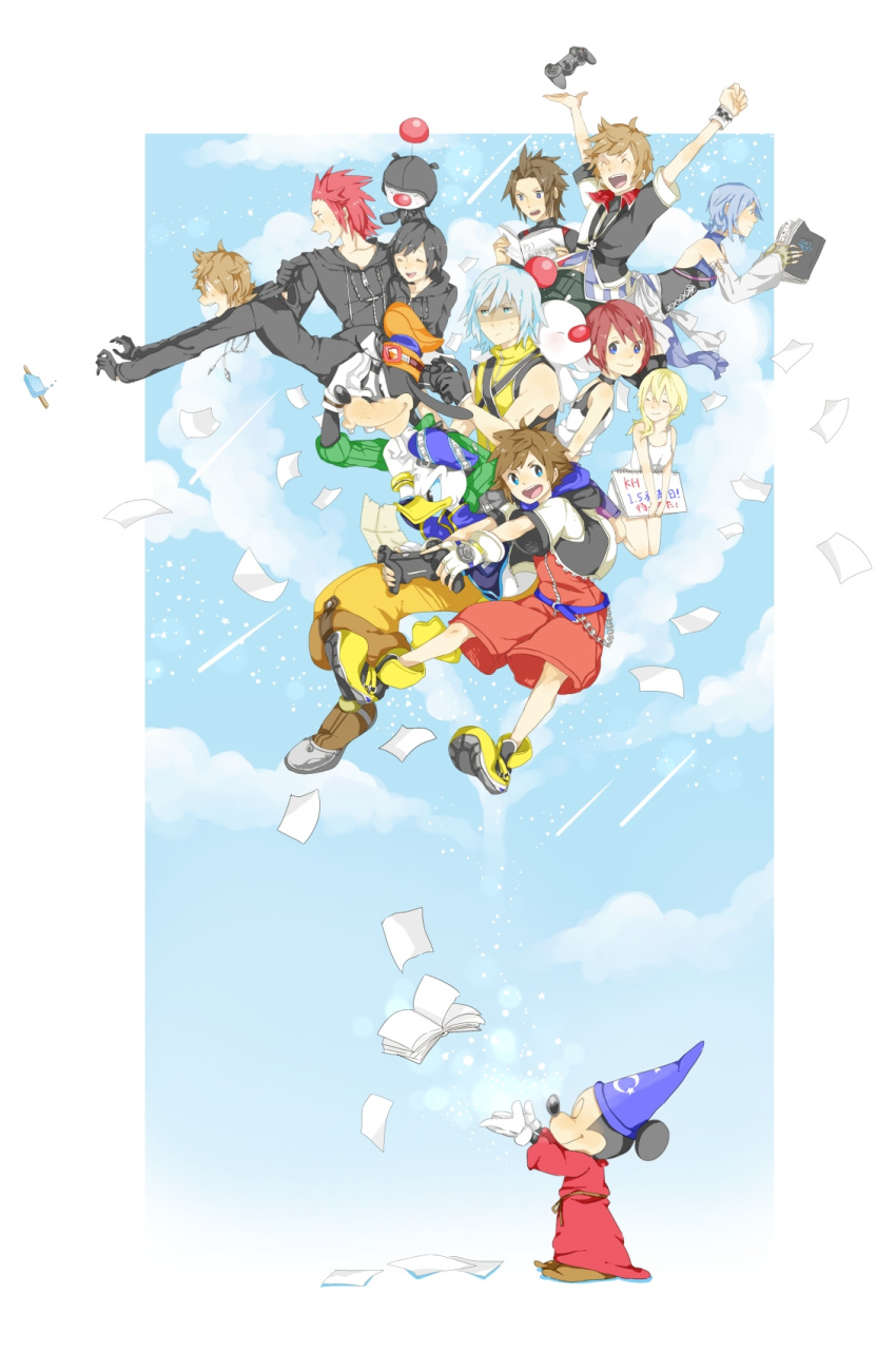 aqua_(kingdom_hearts) axel_(kingdom_hearts) commentary_request controller donald_duck goofy guppy-kurisutaru highres kairi_(kingdom_hearts) kingdom_hearts kingdom_hearts_358/2_days kingdom_hearts_birth_by_sleep kingdom_hearts_i kingdom_hearts_ii mickey_mouse moogle multiple_boys multiple_girls namine riku roxas sora_(kingdom_hearts) terra_(kingdom_hearts) ventus xion_(kingdom_hearts)