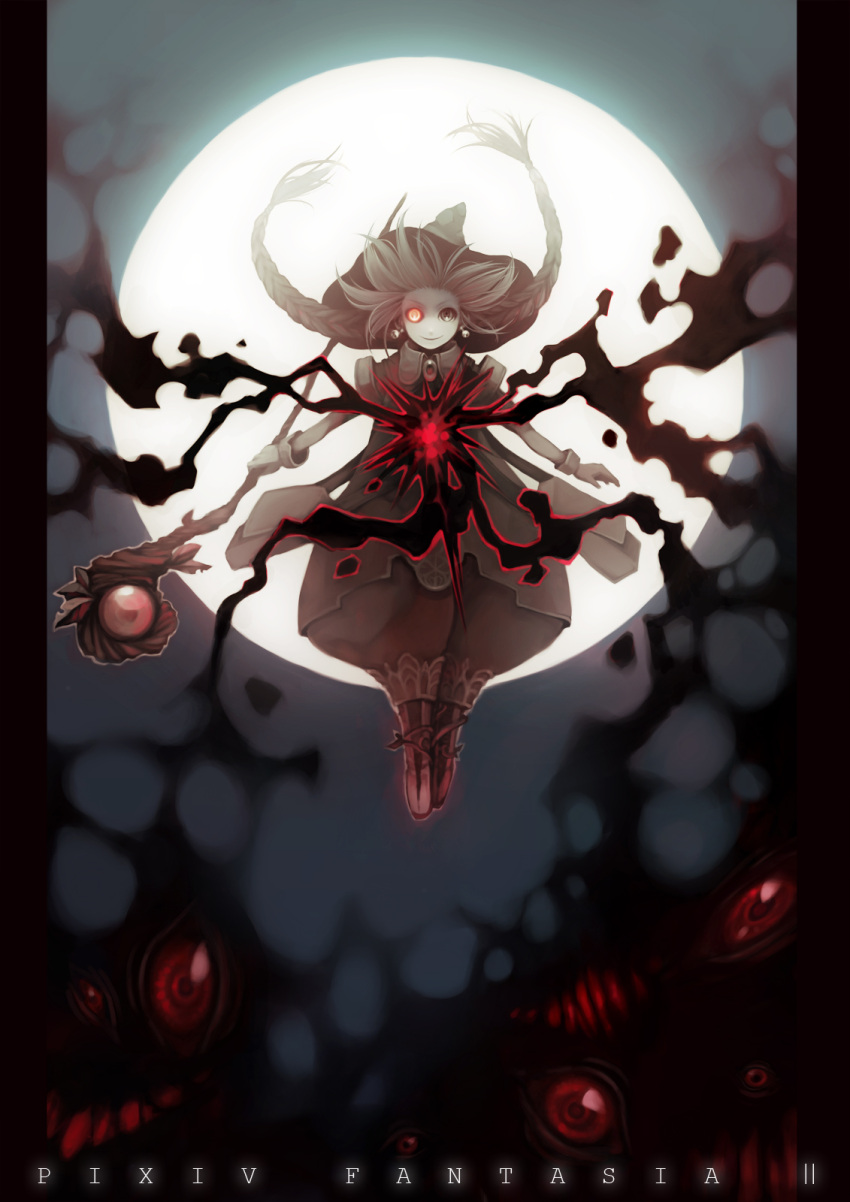 highres magic moon night sachi_(pixiv) sachi_(yumemayoi) spell staff witch witch_hat