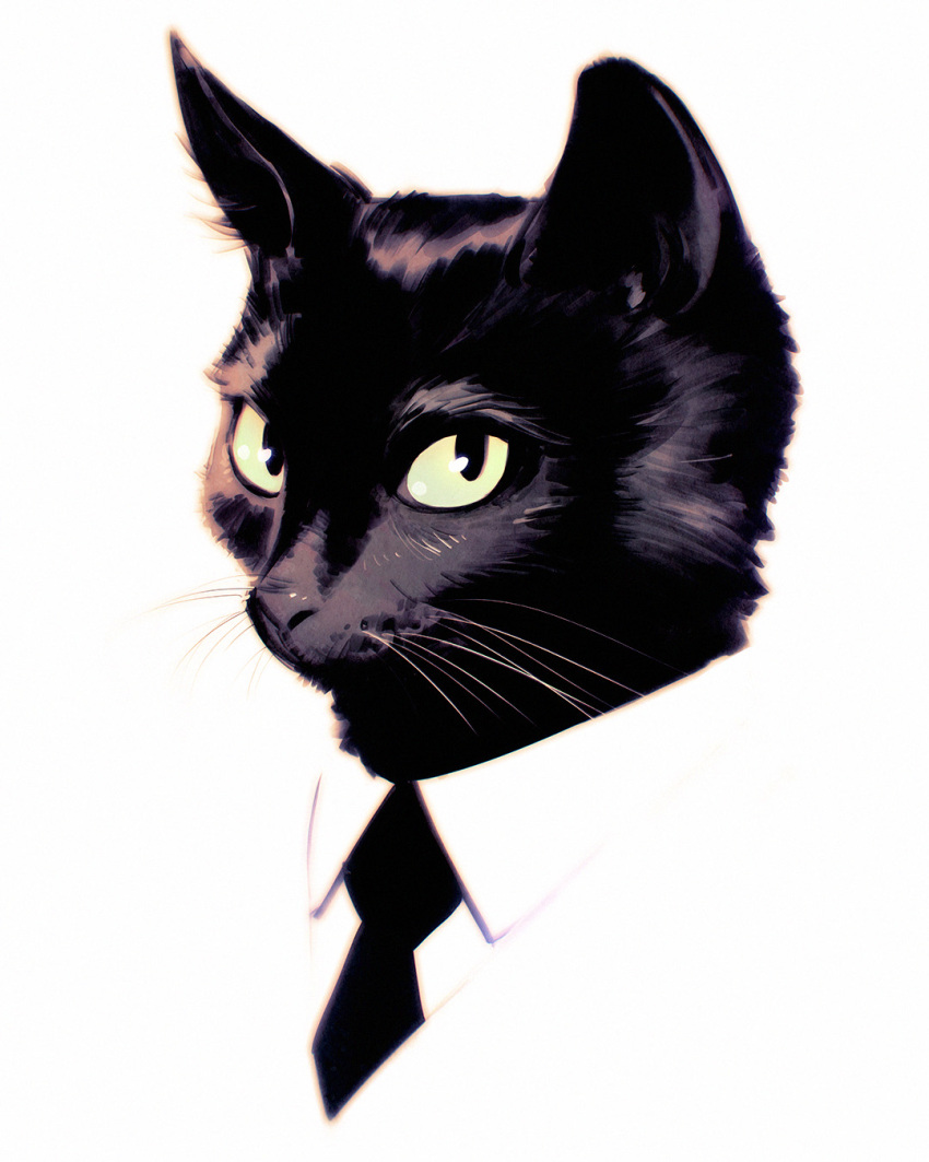 animal animalization black_cat business_suit cat clothed_animal formal highres ilya_kuvshinov looking_at_viewer necktie no_humans original suit white_background