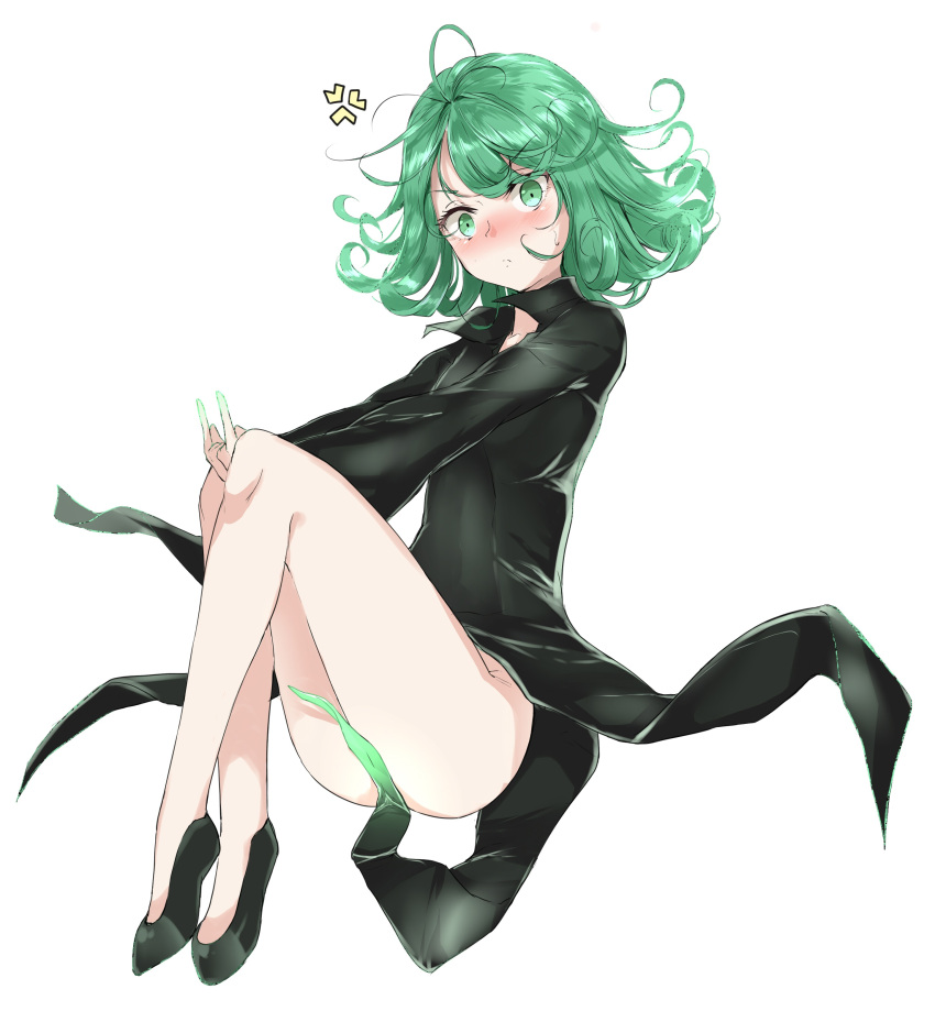 1girl absurdres artist_request black_dress blush dress full_body green_eyes green_hair highres looking_at_viewer one-punch_man short_hair simple_background solo tatsumaki white_background