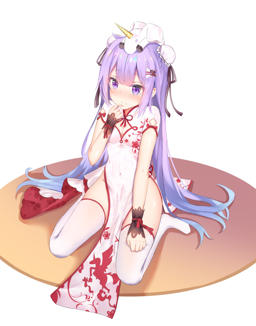 1girl absurdres azur_lane commentary_request highres long_hair looking_at_viewer mobu_(wddtfy61) simple_background solo stuffed_animal stuffed_pegasus stuffed_toy stuffed_unicorn unicorn_(azur_lane)