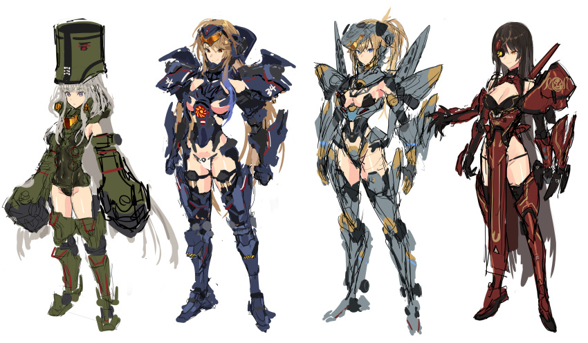 4girls absurdres black_hair breasts brown_hair cherno_alpha cleavage crimson_typhoon gipsy_danger grey_hair highres long_hair mecha_musume mechanical_eye multiple_arms multiple_girls pacific_rim personification short_hair sigm@ striker_eureka