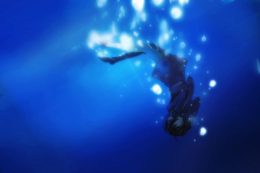 black_hair bubble harano skirt underwater water