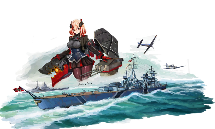 1girl aircraft azur_lane cruiser military military_vehicle name_tag nazi nazi_war_ensign ocean roon_(azur_lane) roon_(cruiser) ship tachanka_(tachankaa) tagme turret warship watercraft world_of_warships