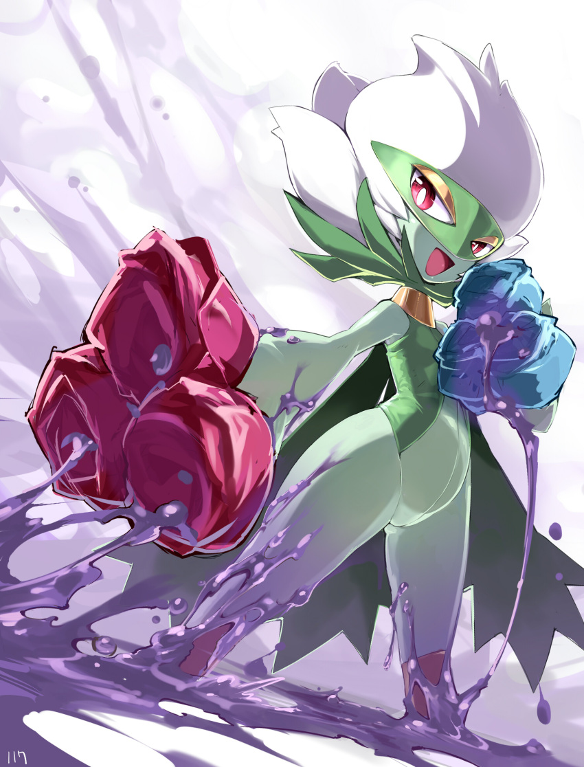 ario blue_rose creature flower highres no_humans pokemon red_eyes red_rose rose roserade solo
