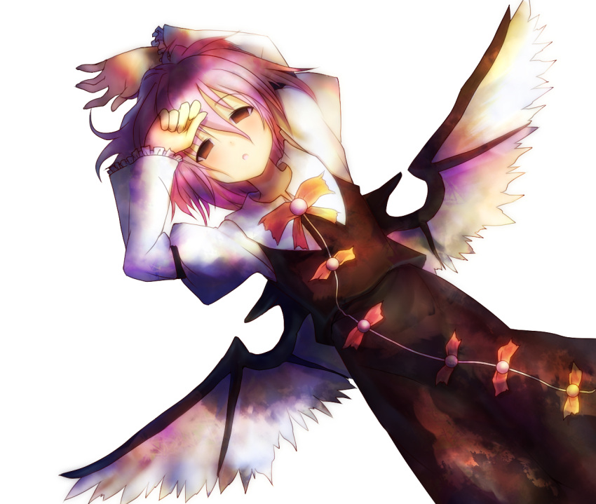 kaiho lying mystia_lorelei no_hat no_headwear pink_hair red_eyes short_hair solo touhou wings