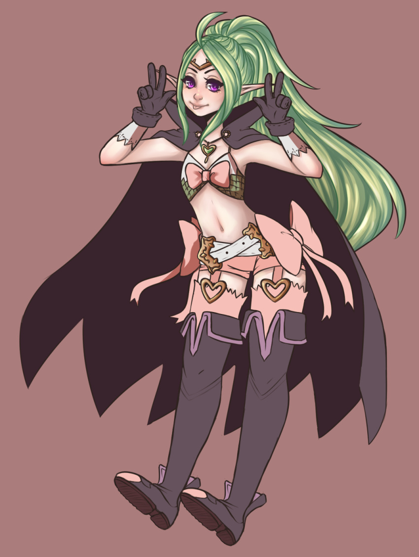 1girl buttingston cape dragon dragon_girl fire_emblem gloves green_hair highres long_hair nowi_(fire_emblem) scales smile solo tongue tongue_out very_long_hair violet_eyes