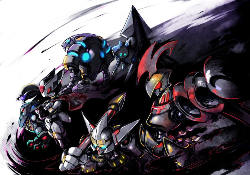 android blue_eyes burble_ekelot capcom crossed_arms dark darkness glowing glowing_eyes hanumachine helmet holding holding_staff hyleg_ourobockle inti_creates monkey ninja phantom_(rockman) phoenix_magmanion red_eyes robot rockman rockman_zero rockman_zero_2 rockman_zero_4 scarf serious shade squid staff tech_kraken yuriyuri_(ccc)