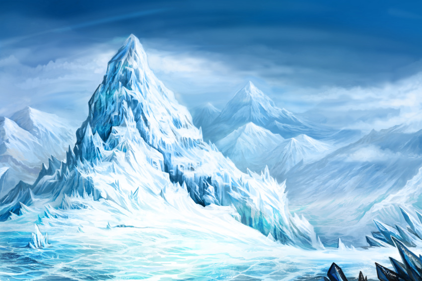 blue_sky commentary_request copyright_request day ice landscape mountain no_humans official_art outdoors scenery sky z.dk