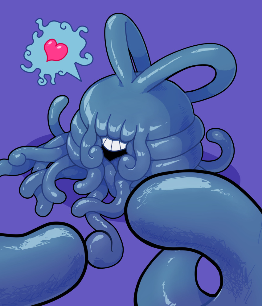 commentary creature english_commentary fatmanass full_body heart highres jaranra looking_at_viewer monster no_humans pokemon pokemon_(creature) pokemon_gs_beta purple_background simple_background solo spoken_heart standing tangrowth tangrowth_(beta) tentacle