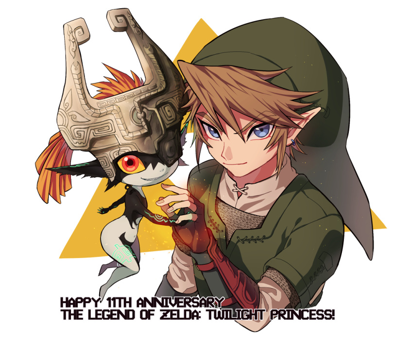 1boy 1girl blonde_hair blue_eyes fingerless_gloves gloves happy hat link loz_017 red_eyes the_legend_of_zelda the_legend_of_zelda:_twilight_princess triforce