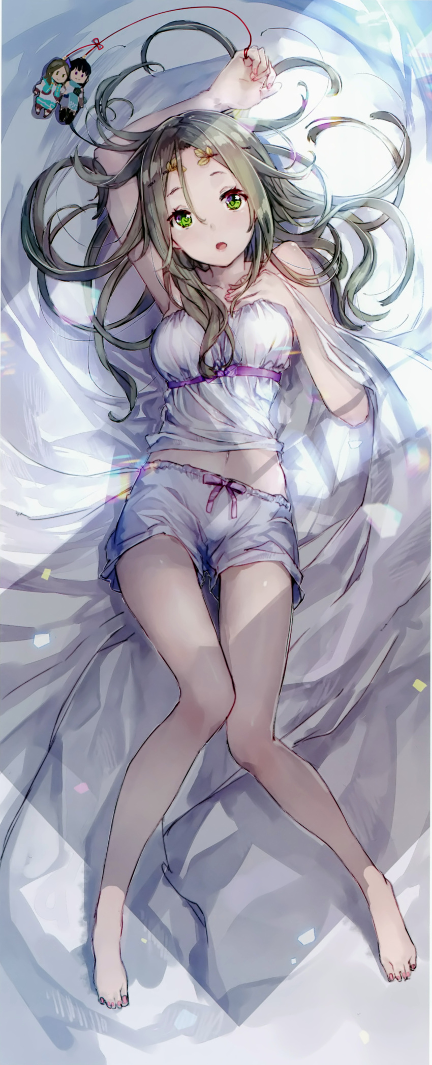 1girl absurdres atelier_(series) atelier_firis bangs blush breasts collarbone eyebrows_visible_through_hair firis_mistlud full_body hair_between_eyes highres huge_filesize lingerie long_hair looking_at_viewer nightgown noco_(adamas) on_bed open_mouth scan solo underwear yuugen