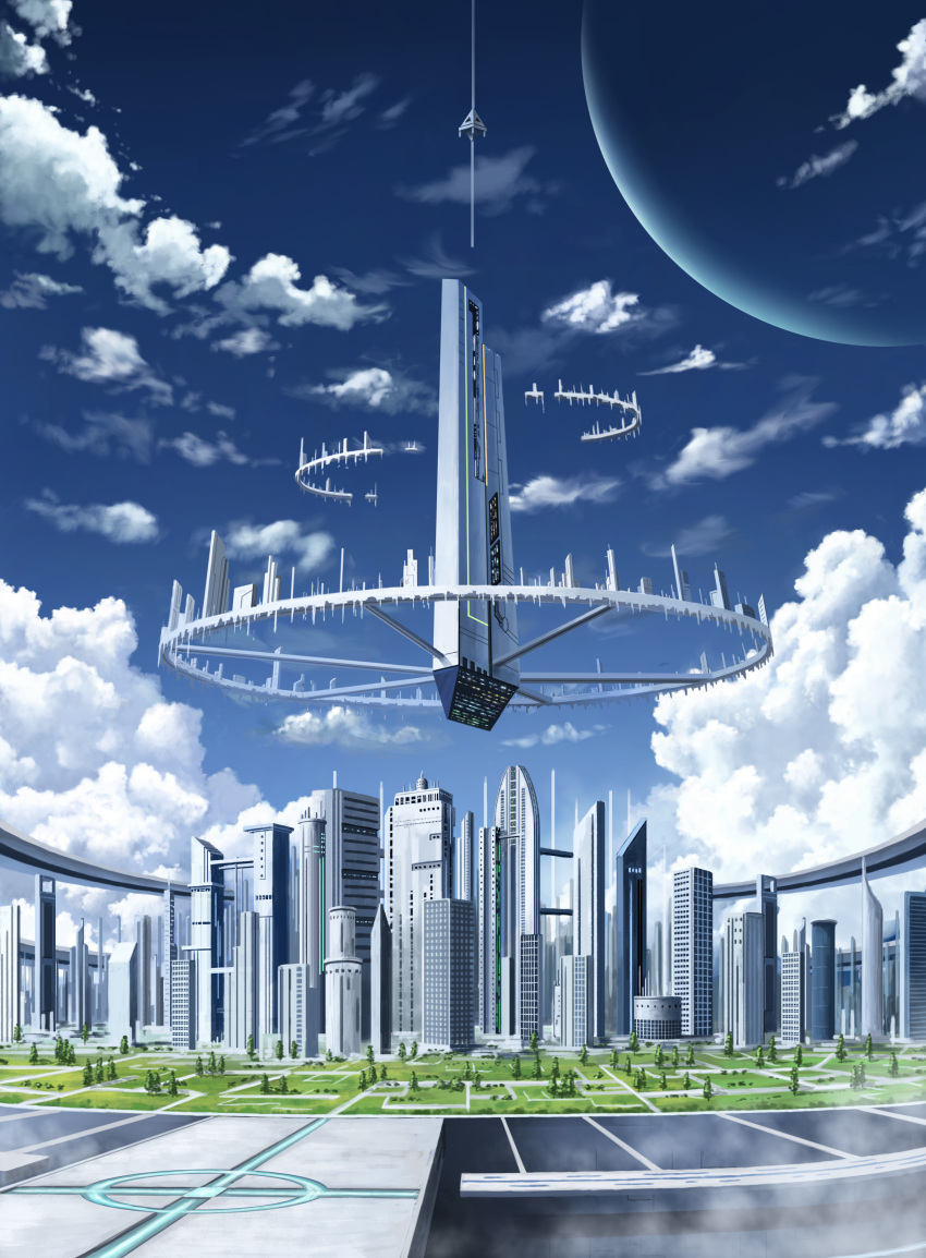 absurdres city clouds cloudy_sky day highres no_humans onita original outdoors scenery sky tree