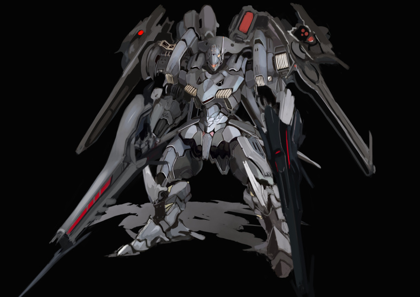 absurdres black_background full_body highres homo_1121 looking_at_viewer mecha no_humans one-eyed simple_background standing weapon