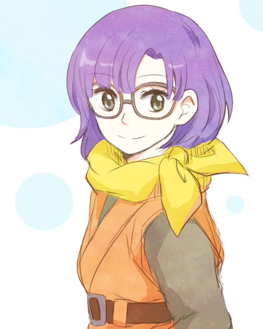 1girl chrono_trigger glasses highres lucca_ashtear mizushima_(kazami4) purple_hair short_hair smile solo