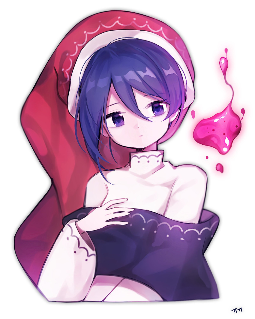 blob blue_eyes blue_hair doremy_sweet dream_soul dress hat highres looking_at_viewer multicolored multicolored_clothes multicolored_dress nightcap nightgown pom_pom_(clothes) short_hair solo soooooook2 touhou