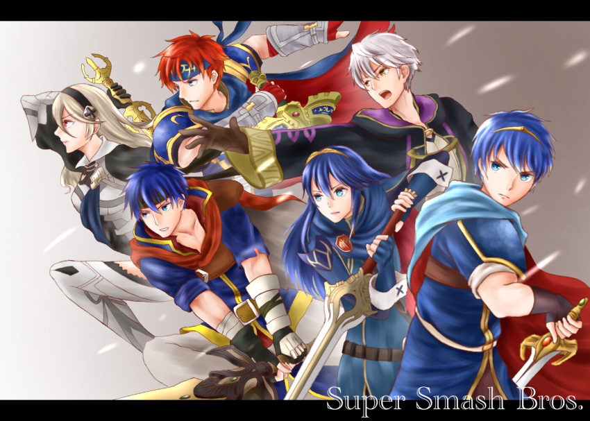 armor blue_armor blue_eyes blue_hair blush cape falchion_(fire_emblem) female_my_unit_(fire_emblem_if) fingerless_gloves fire_emblem fire_emblem:_akatsuki_no_megami fire_emblem:_fuuin_no_tsurugi fire_emblem:_kakusei fire_emblem:_mystery_of_the_emblem fire_emblem:_souen_no_kiseki fire_emblem_if gloves headband ike long_hair lucina male_my_unit_(fire_emblem:_kakusei) mamkute marth multiple_boys my_unit_(fire_emblem:_kakusei) my_unit_(fire_emblem_if) nuts0415 open_mouth pointy_ears ragnell red_eyes roy_(fire_emblem) short_hair smile super_smash_bros. sword tiara weapon white_hair
