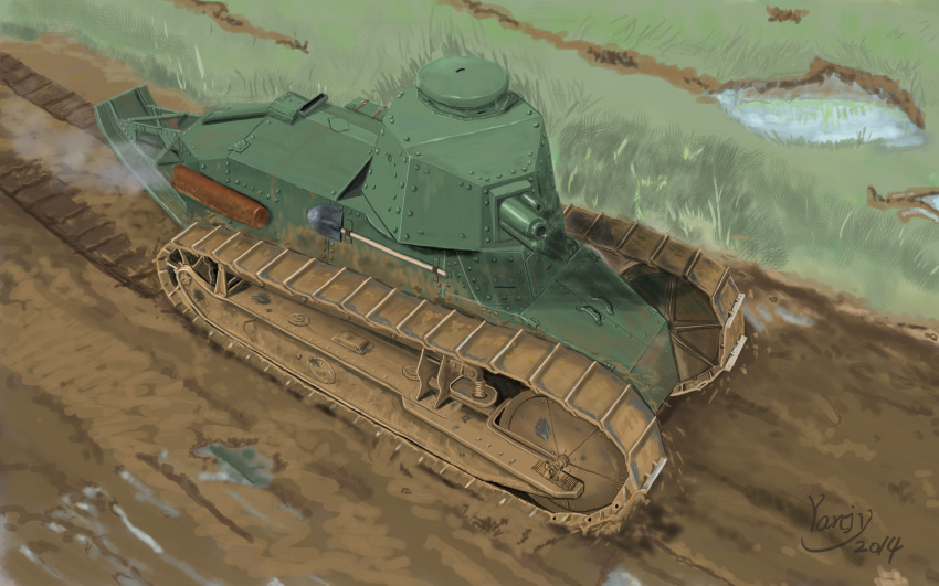 ft-17 grass ground_vehicle highres military military_vehicle motor_vehicle no_humans original shovel tank water worktool yjy303