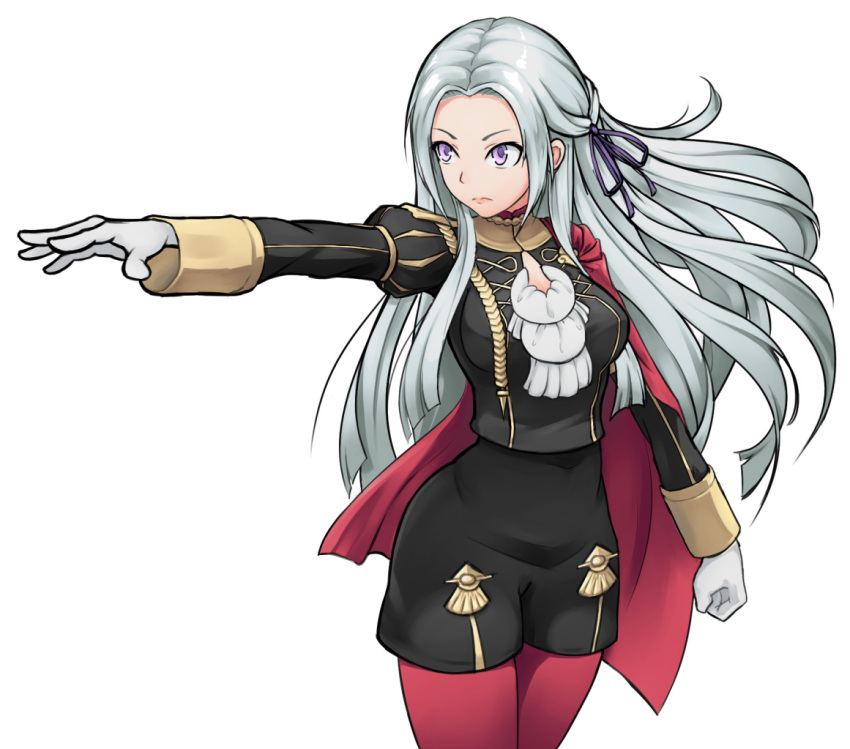 1girl axe blonde_hair blue_eyes cape cravat edelgard_von_hresvelgr_(fire_emblem) fire_emblem fire_emblem:_three_houses gloves hair_ornament igalimax long_hair looking_at_viewer mole mole_under_mouth pantyhose simple_background smile solo uniform weapon white_background