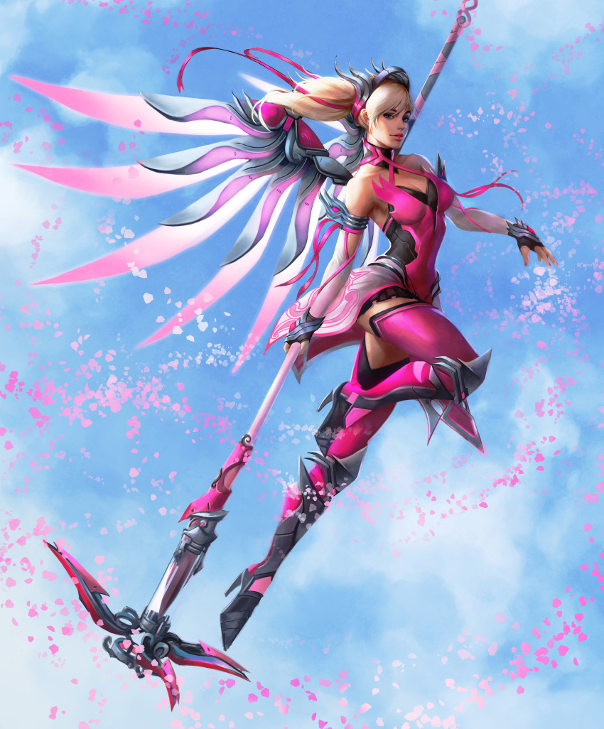 1girl bangs blizzard_(company) flying full_body hair_between_eyes highres long_hair looking_at_viewer overwatch solo