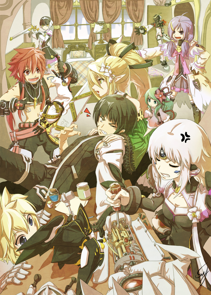 aisha_(elsword) blade_master_(elsword) chung_seiker code:_nemesis_(elsword) elemental_master_(elsword) elf elsword elsword_(character) eve_(elsword) facial_mark fairy gloves highres long_hair moby_(elsword) oberon_(elsword) ophelia_(elsword) pointy_ears raven_(elsword) rena_(elsword) rune_slayer_(elsword) servati tagme white_hair wind_sneaker_(elsword) yellow_eyes