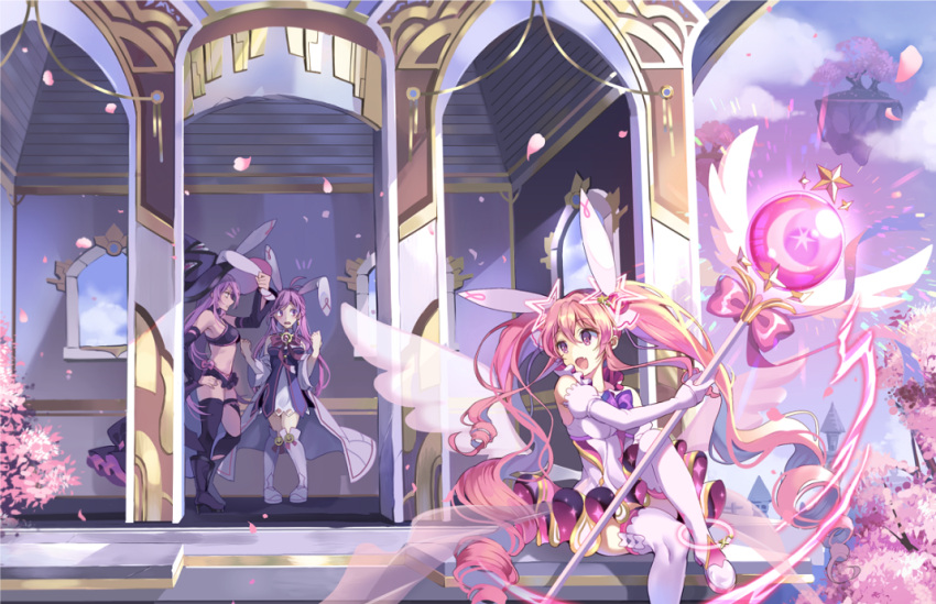 3girls aether_sage_(elsword) aisha_(elsword) animal_ears elsword long_hair magical_girl metamorphy_(elsword) multiple_girls open_mouth oz_sorcerer_(elsword) pinb rabbit_ears tagme twintails very_long_hair