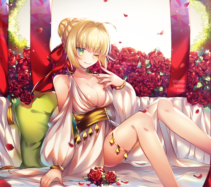 1girl artoria_pendragon_(all) breasts cleavage commentary fate/extra fate/grand_order fate_(series) highres large_breasts nero_claudius_(fate) nero_claudius_(fate)_(all) pixiv_fate/grand_order_contest_2 saber solo xionfes