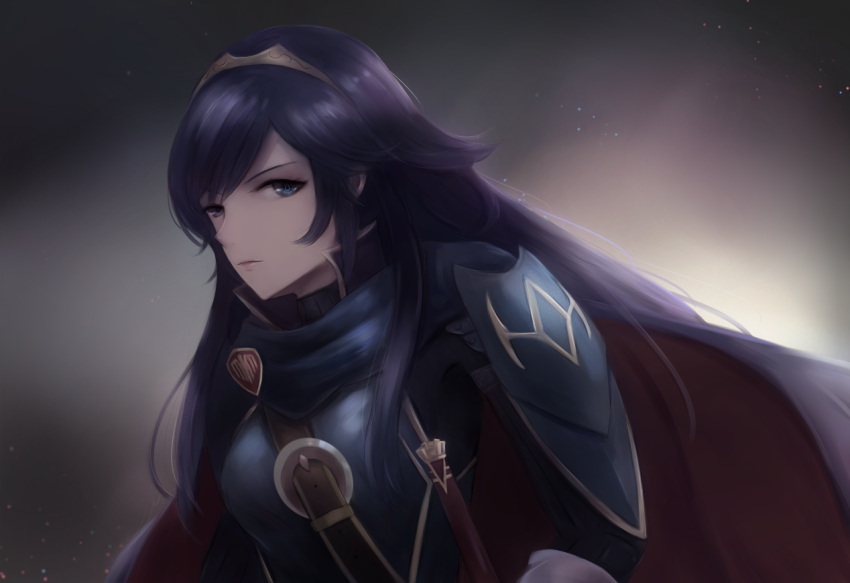 1girl bangs blue_eyes blue_hair blue_scarf cape closed_mouth collared_coat fire_emblem fire_emblem:_kakusei fire_emblem_heroes leonmandala lucina scarf shoulder_armor swept_bangs tiara