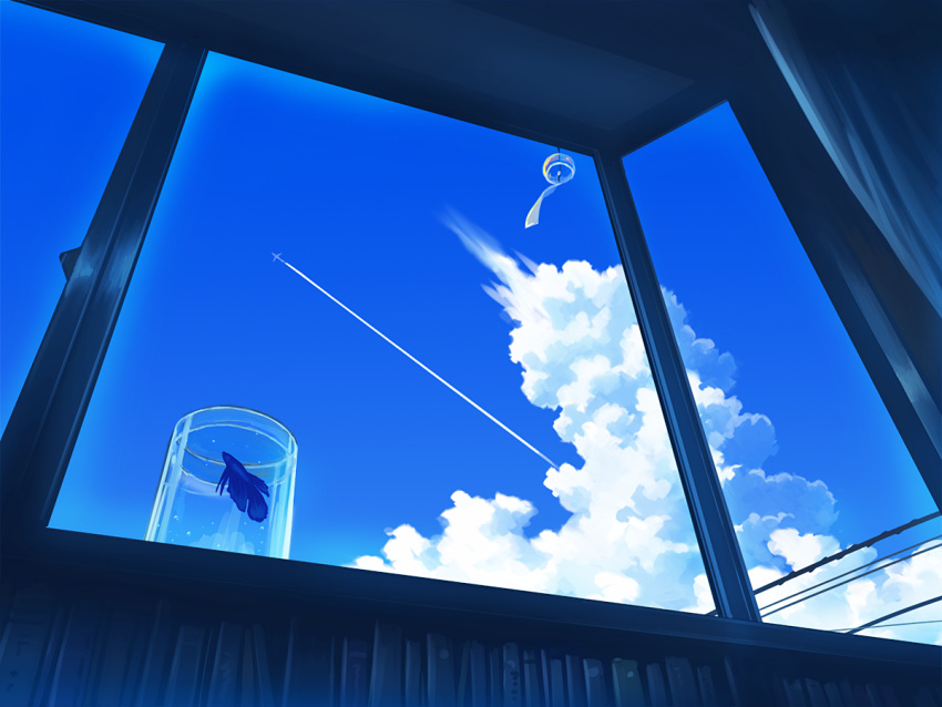 clouds day fish indoors mizuasagi no_humans original scenery sky window windowsill