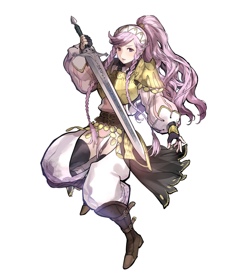 1girl armor bangs fire_emblem fire_emblem:_kakusei fire_emblem_heroes full_body highres long_hair official_art olivia_(fire_emblem) solo sword transparent_background weapon