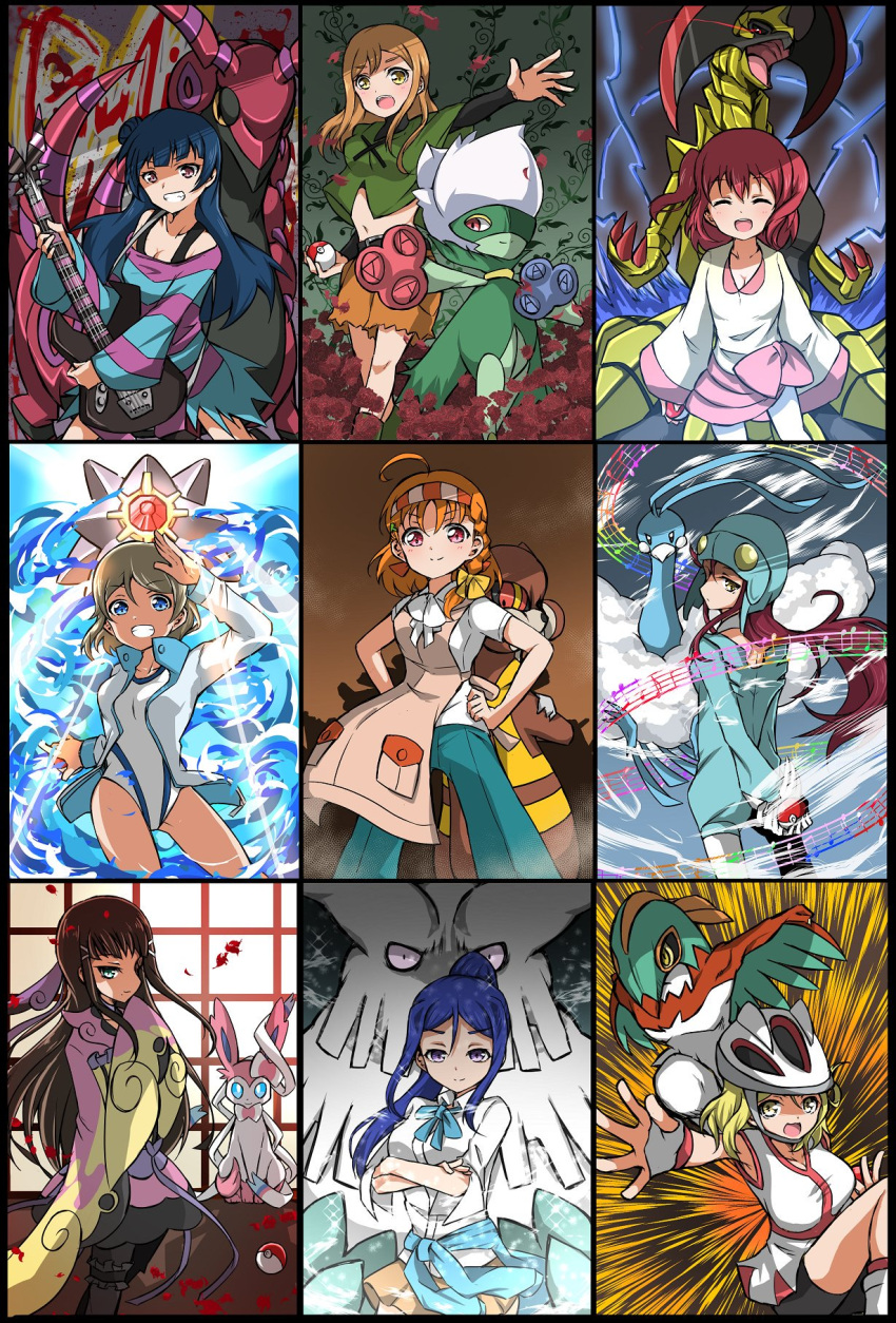 6+girls abomasnow aloe_(pokemon) aloe_(pokemon)_(cosplay) altaria amatume111 competition_swimsuit cosplay creatures_(company) game_freak gen_1_pokemon gen_3_pokemon gen_4_pokemon gen_5_pokemon gen_6_pokemon hawlucha haxorus highres homika_(pokemon) homika_(pokemon)_(cosplay) iris_(pokemon) iris_(pokemon)_(cosplay) kasumi_(pokemon) kasumi_(pokemon)_(cosplay) koruni_(pokemon) koruni_(pokemon)_(cosplay) kunikida_hanamaru kurosawa_dia kurosawa_ruby love_live! love_live!_sunshine!! mache_(pokemon) mache_(pokemon)_(cosplay) matsuura_kanan multiple_girls nagi_(pokemon) nagi_(pokemon)_(cosplay) natane_(pokemon) natane_(pokemon)_(cosplay) nintendo ohara_mari one-piece_swimsuit poke_ball poke_ball_(generic) pokemon pokemon_(creature) pokemon_(game) roserade sakurauchi_riko scolipede starmie suzuna_(pokemon) suzuna_(pokemon)_(cosplay) swimsuit sylveon takami_chika tsushima_yoshiko watanabe_you watchog