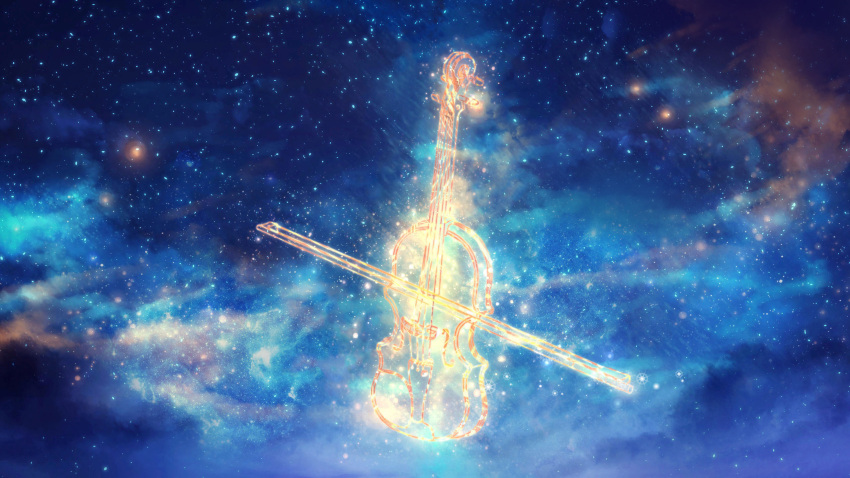 commentary_request constellation czy_(2894456992) galaxy highres instrument night night_sky no_humans original outdoors scenery sky star_(sky) starry_sky violin