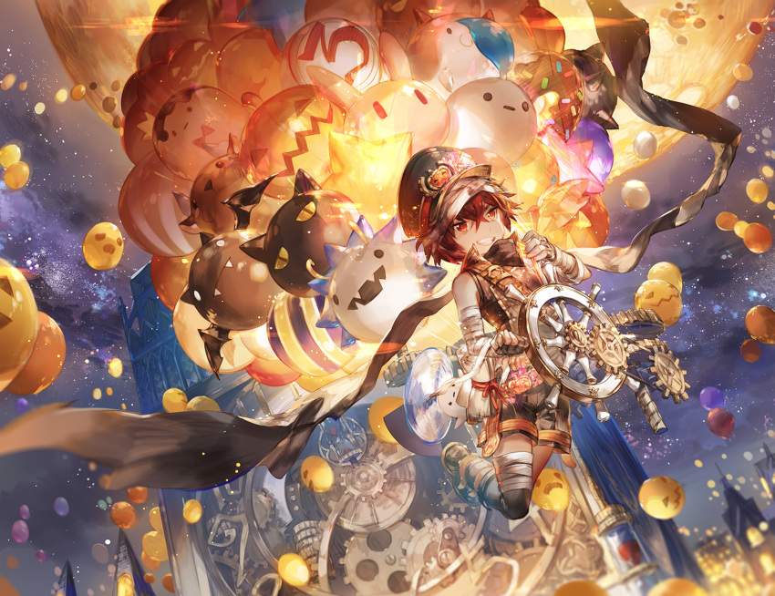 1boy balloon bat chilling_hedgehog_(elsword) clockwork doughnut elsword elsword_(character) faces food hat hourglass jack-o'-lantern rabbit red_eyes scarf scorpion5050 wheel