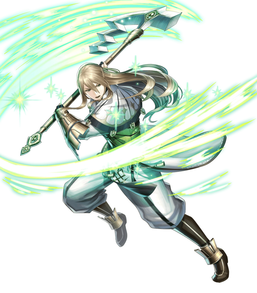 1boy armor axe battle_axe blonde_hair capelet fire_emblem fire_emblem:_kakusei fire_emblem_heroes full_body green_eyes haru_(toyst) highres holding holding_weapon long_hair long_sleeves looking_away official_art riviera_(fire_emblem) solo transparent_background weapon