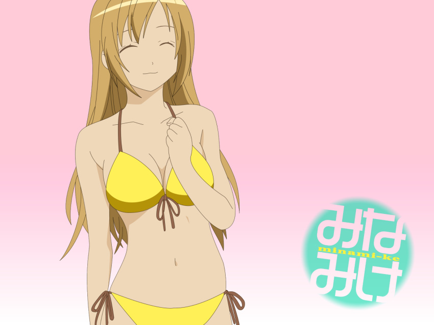 1girl bikini cute minami-ke minami_haruka moe navel pink solo swimsuit tagme yellow_bikini