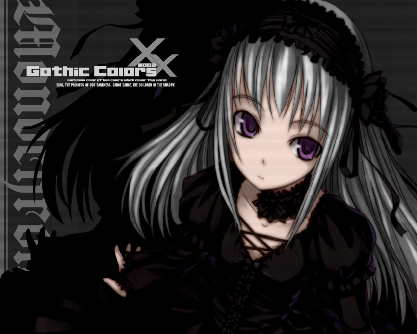 dark gothic gothic_lolita headdress lolita_fashion purple_eyes ribbon