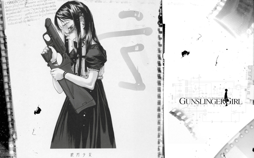 claes gun gunslinger_girl monochrome raita