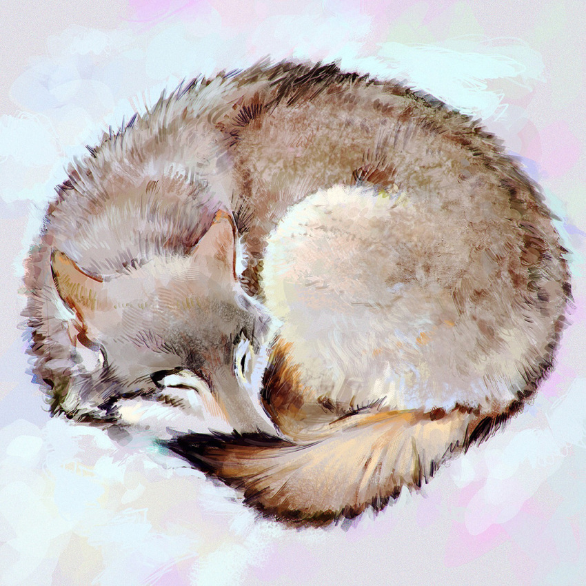 animal arctic_fox curled_up ilya_kuvshinov no_humans original simple_background sleeping solo white_background