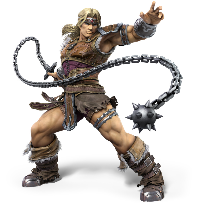 1boy 3d absurdres belt blonde_hair blue_eyes boots castlevania headband highres huge_filesize official_art simon_belmondo super_smash_bros. super_smash_bros_ultimate weapon whip