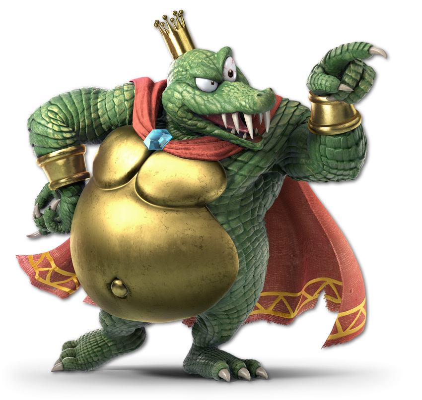 1boy 3d animal armband cape claws crocodilian crown donkey_kong_(series) green_skin highres king_k._rool nintendo no_humans official_art rareware super_smash_bros. super_smash_bros._ultimate