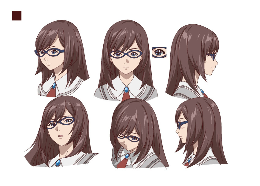 akanesasu_shoujo blue_eyes brown_hair character_request glasses official_art one_eye_closed school_uniform smile source_request